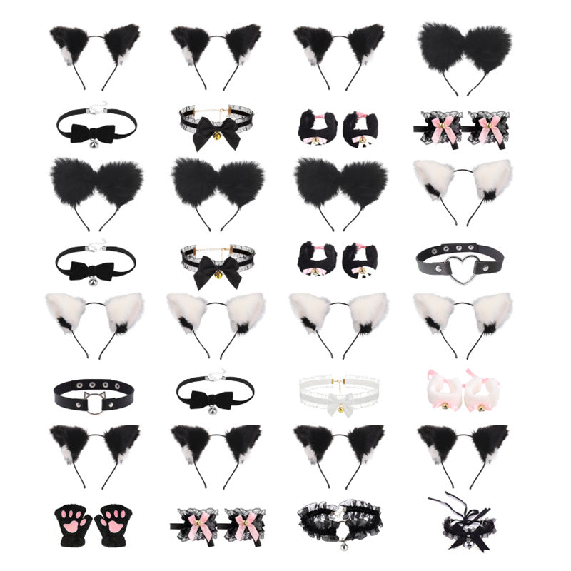 Plush Cat Ear Headband and Collar Set for Costume Parties and Cosplay