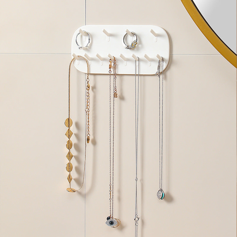 Wall-Mounted Jewelry Organizer Hooks for Rings, Earrings, and Necklaces - Punch-Free Adhesive Holder