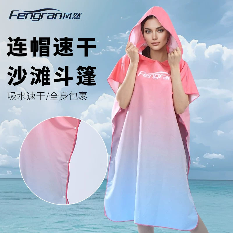 Microfiber Quick-Dry Hooded Poncho Towel for Adults, Beach & Swim