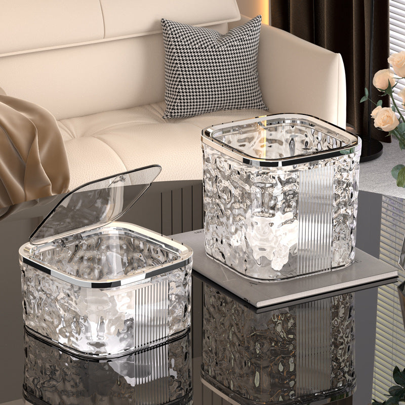 Mini Desktop Trash Can with Glacier Pattern Press-Type Lid for Office Bedroom Countertop