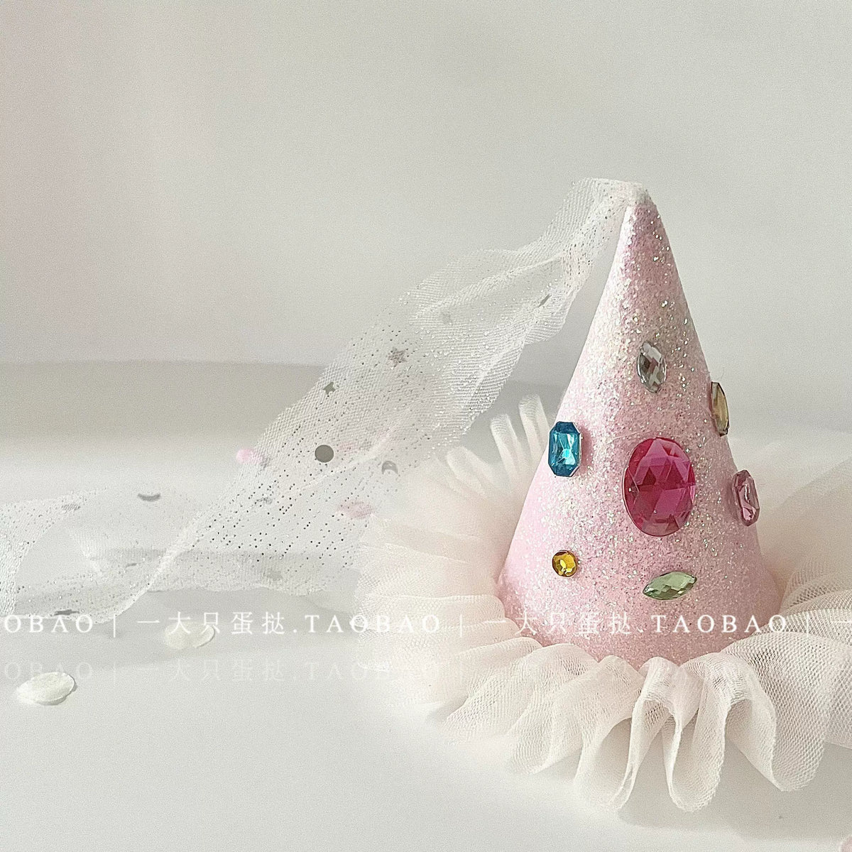 Princess Rhinestone Birthday Hat Hair Clip with Mesh for Girls' Party Headwear