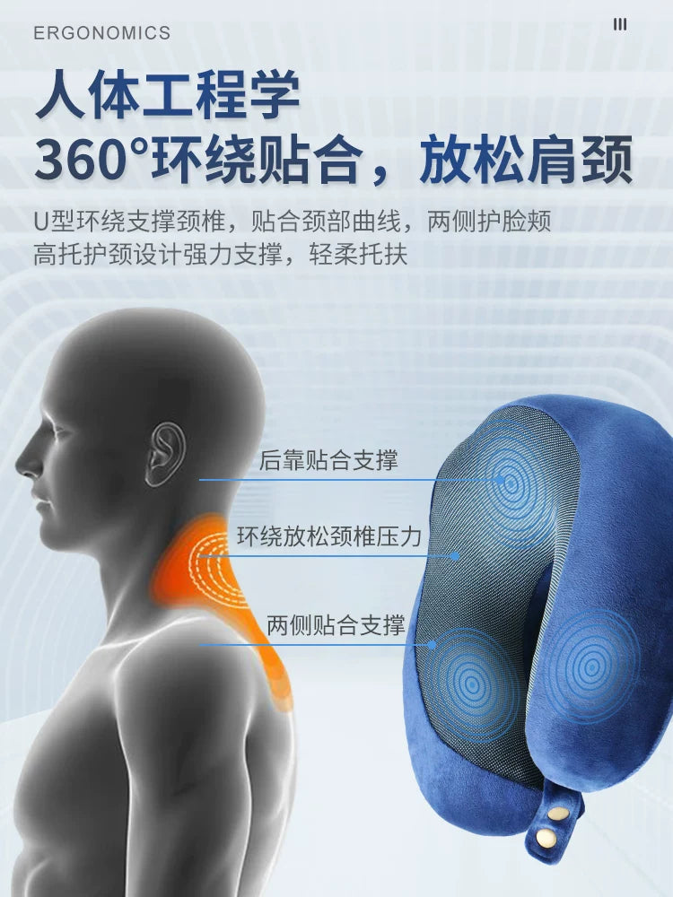 U-Shaped Latex Travel Neck Pillow for Airplane, Car, and Train