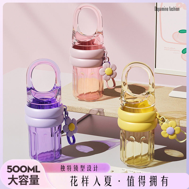 Minimalist Solid Color Plastic Portable Coffee Water Bottle for Women, 450ml
