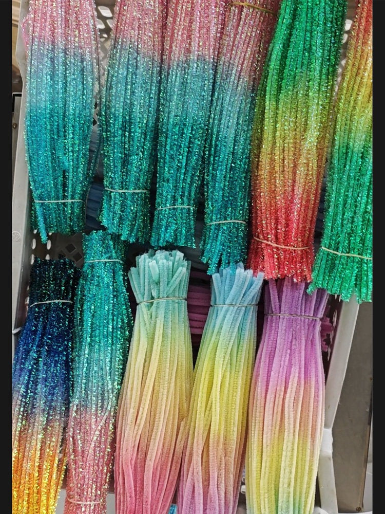 Glitter Gradient Chenille Stems for Kids' DIY Crafts and Flower Bouquets