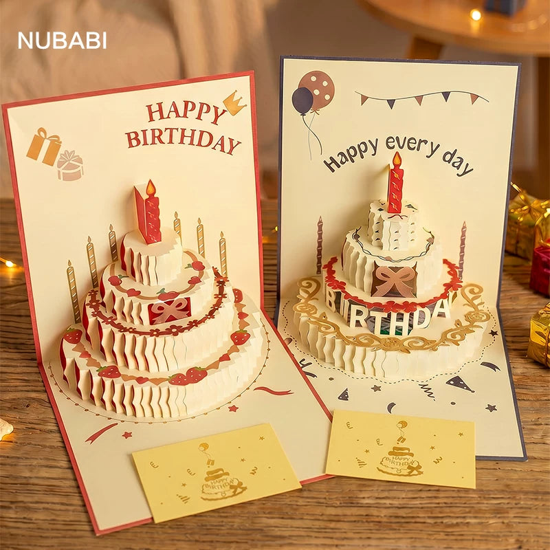 NUBABI 3D Pop-Up Birthday Cake Greeting Card with Light & Music, Happy Birthday Gift Card