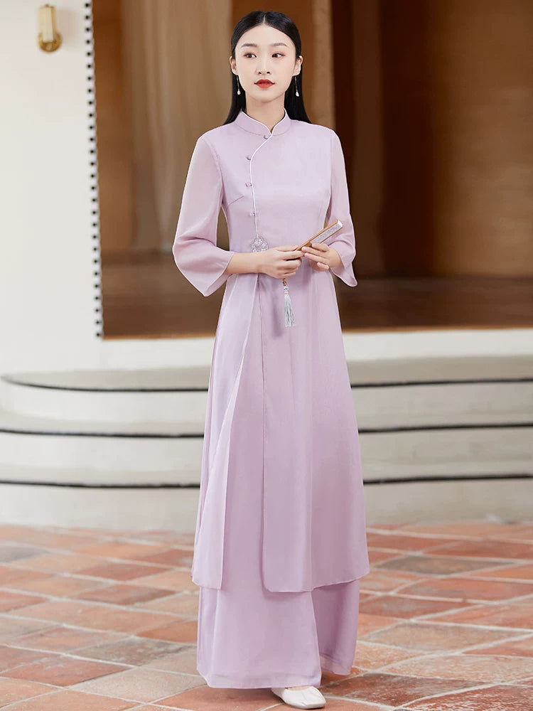 Women's Chinese Style Tang Suit Two-Piece Set Improved Cheongsam Dress Tea Ceremony Outfit
