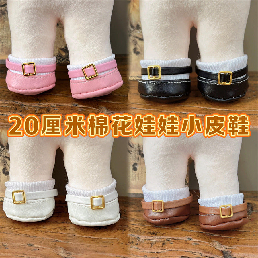 20cm Cotton Doll Round Toe PU Leather Shoes for Dress-Up