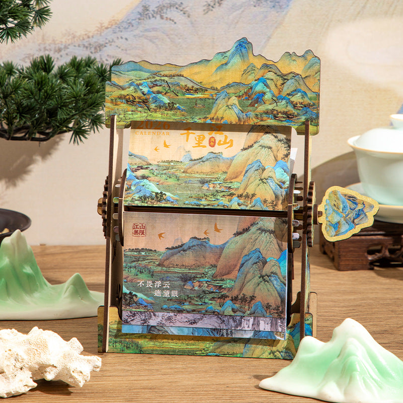 DIY Hand-Crank Perpetual Calendar 2026 with Traditional Chinese Art Design