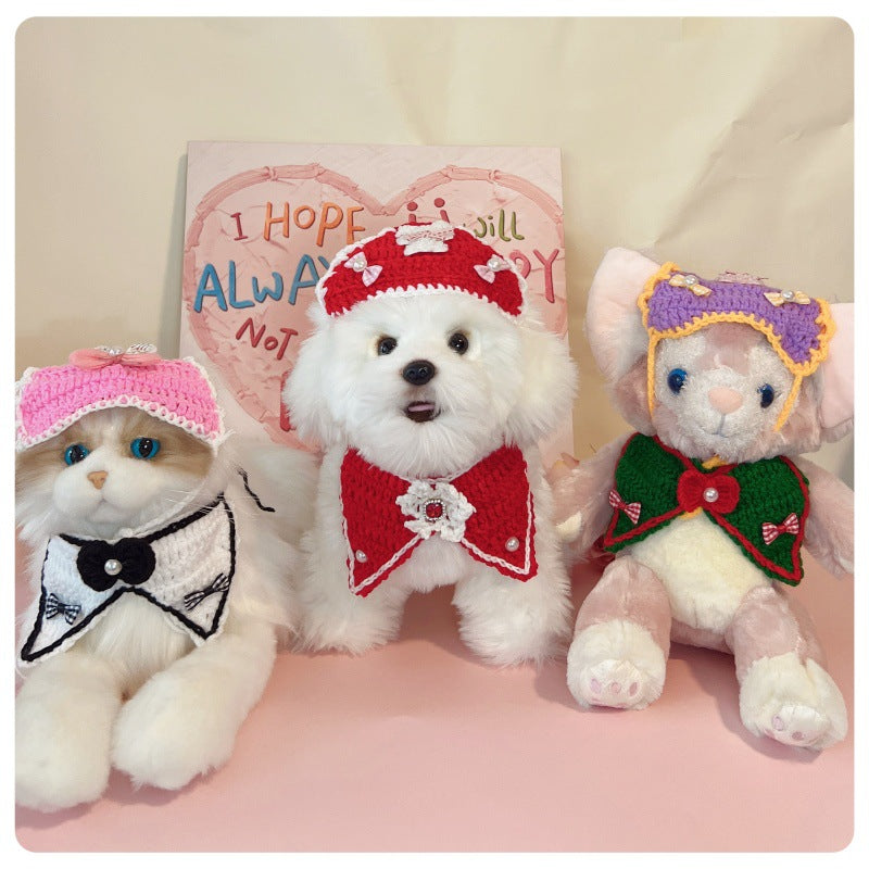 Pet Knitted Bandana or Bow Tie for Cats and Small Dogs, Sweet Crochet Design