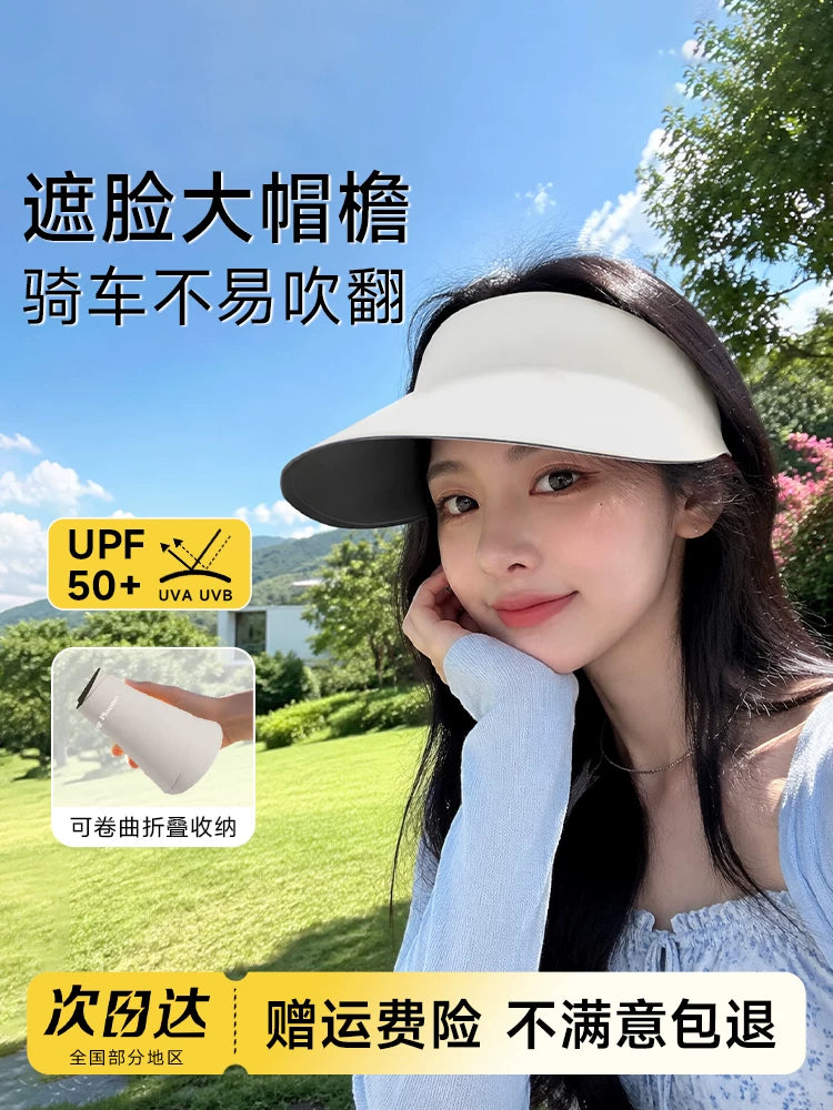 Sun Protection Visor Hat with Face Mask for Cycling, Wide Brim Anti-UV Sun Hat