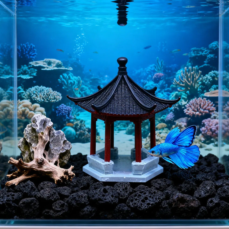 Miniature Pavilion Ornament for Landscaping, Fish Tank, Micro-Landscape, and Bonsai