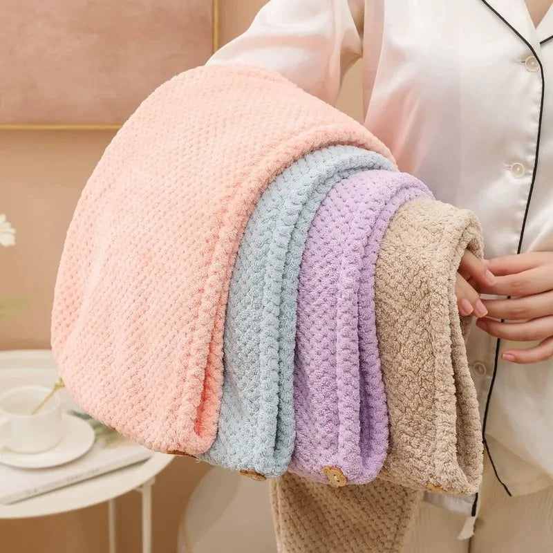Super Absorbent Quick Dry Hair Towel Wrap for Women, Pineapple Grid Microfiber Hair Drying Cap