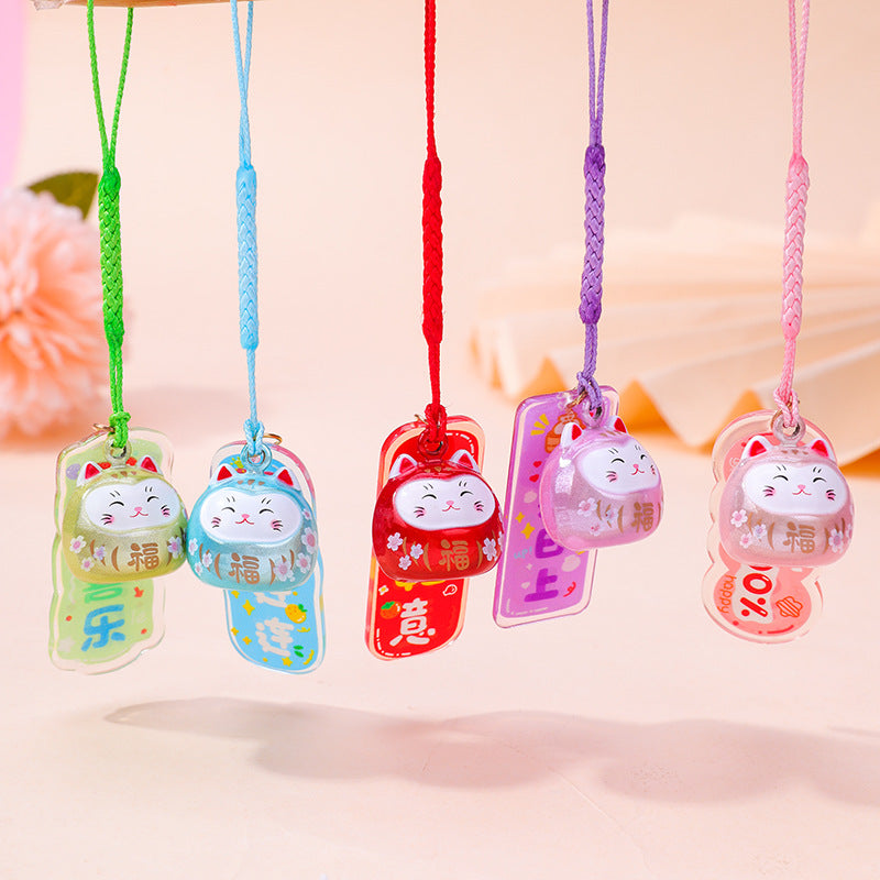 Dreamy Cat Water Chime Bell Charm, Asakusa Temple Omamori Style Japanese Sakura Palace Bell