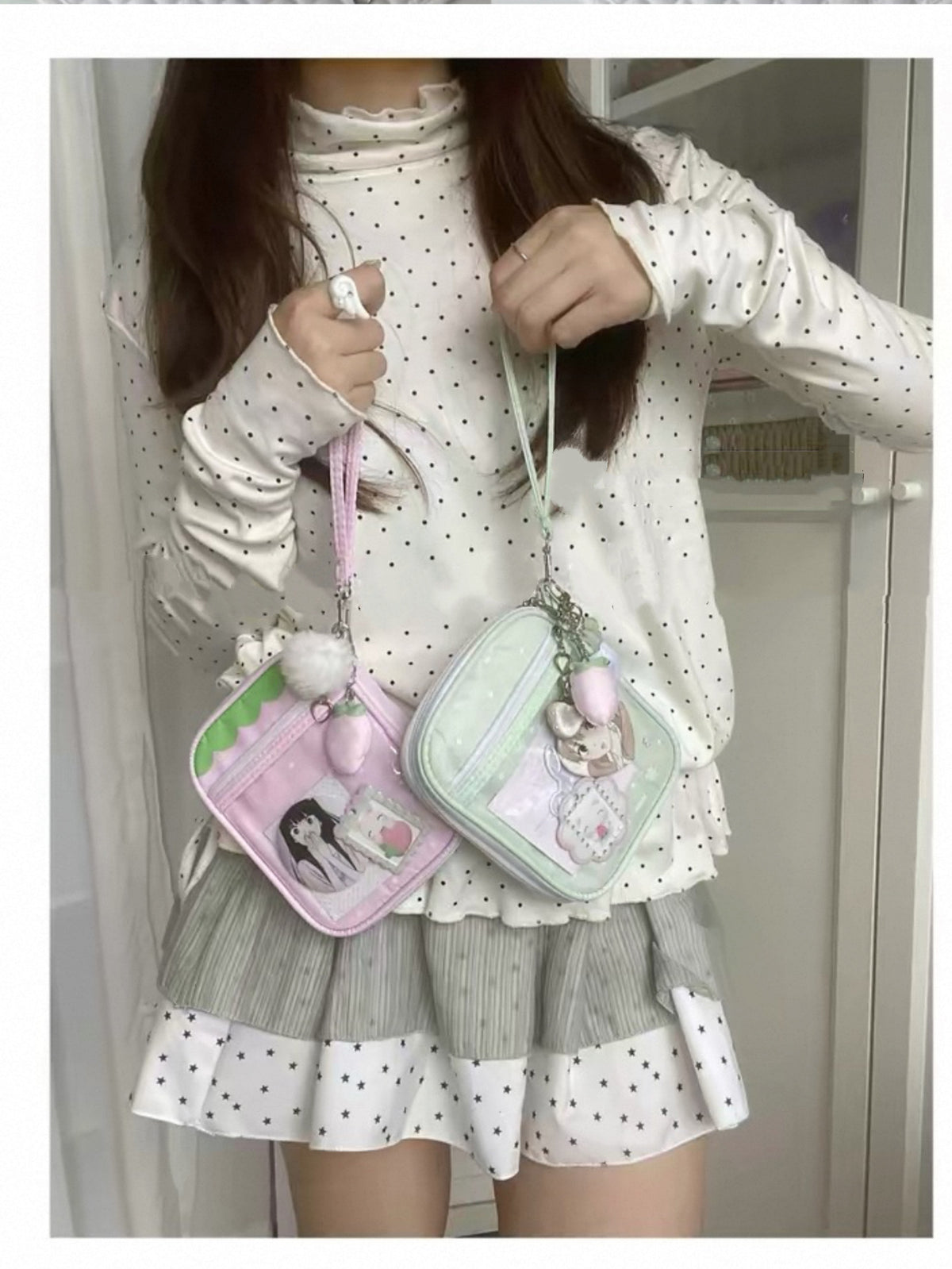Polka Dot Multi-functional Ita Bag Passport Holder with DIY Card Slot