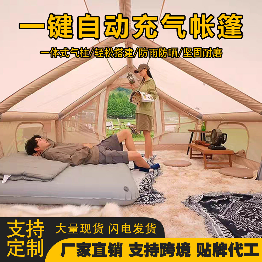 Inflatable Outdoor Camping Tent with Air Column for 2-12 People, All-Season Breathable & Sun-Protected