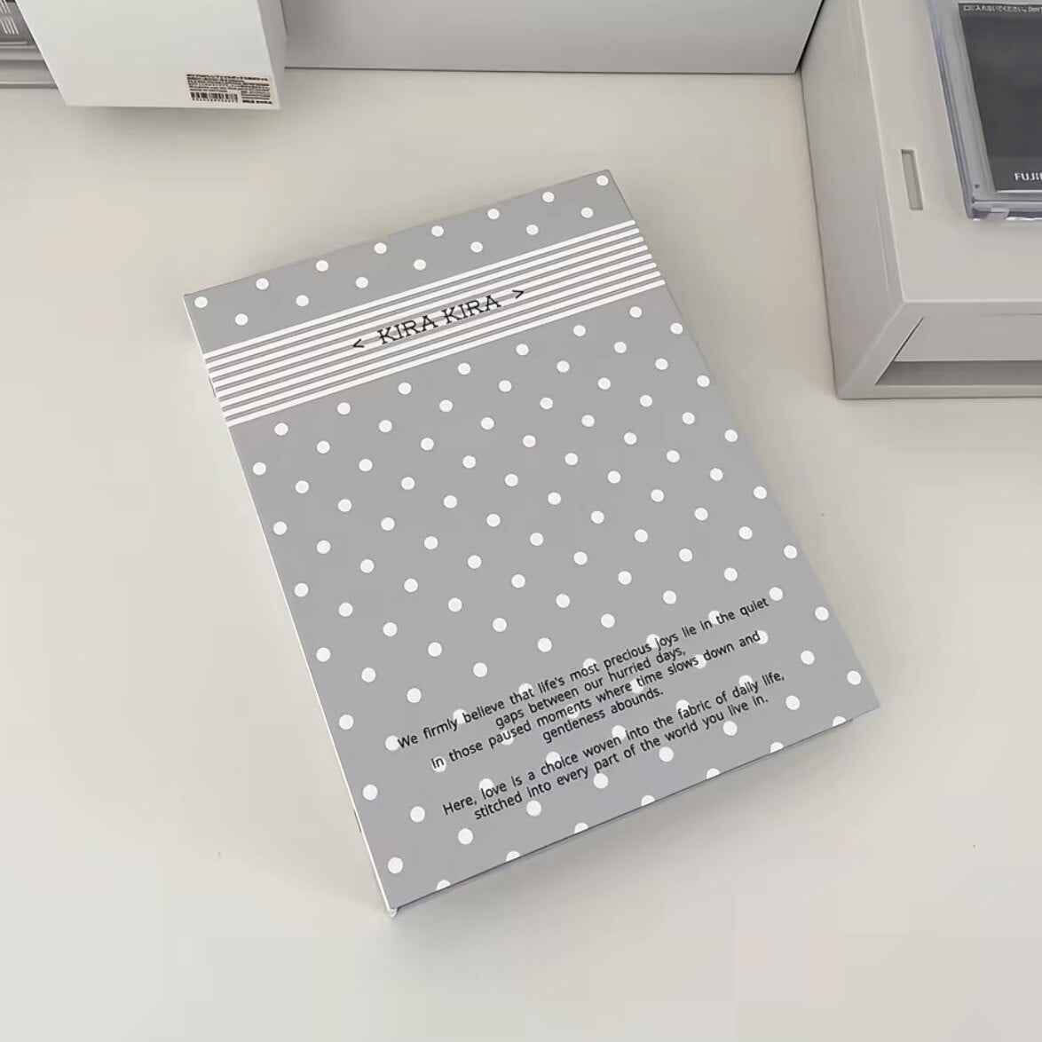 Minimalist Gray White Polka Dot A5 4-Pocket Photo Card Album for K-Pop Photocards & Instax
