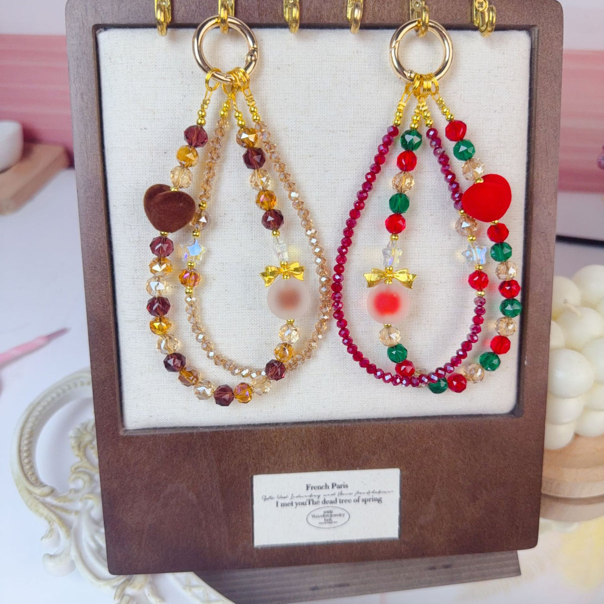Autumn New Love Heart Crystal Beaded Phone Chain Fashion Keyring Bag Charm