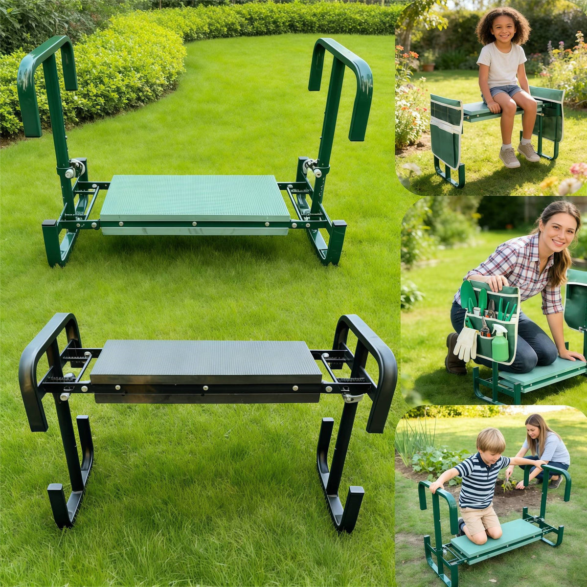 Adjustable Height Garden Kneeler and Seat with Tool Pouch
