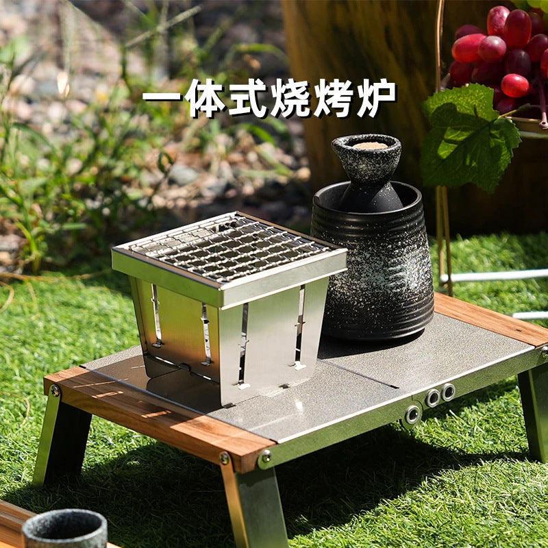 Portable Foldable Stainless Steel Mini Fire Pit Grill for Tea Ceremony and BBQ