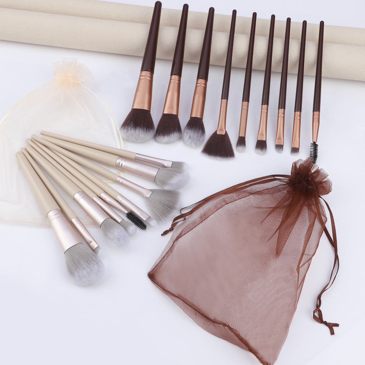 9-Piece Makeup Brush Set with Mesh Bag for Beginners