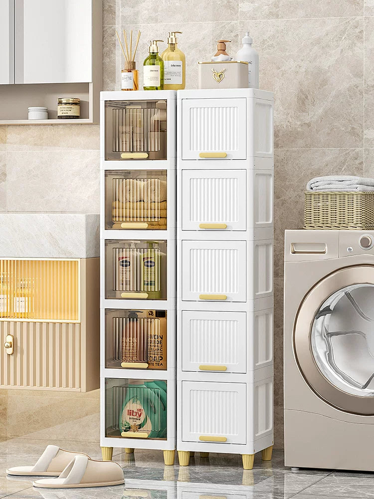 Slim Flip-Top Storage Cabinet for Kitchen & Bathroom, Multi-Layer Narrow Gap Organizer Shelf