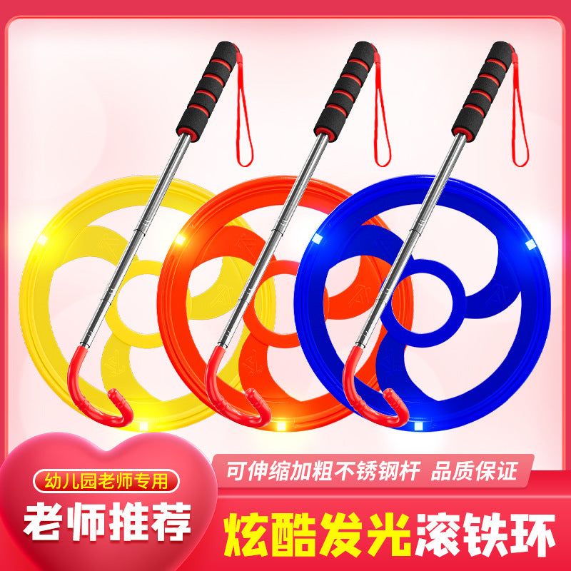 Kids' Retro Iron Hoop Rolling Toy with Push Rod for Outdoor Play and Sensory Training