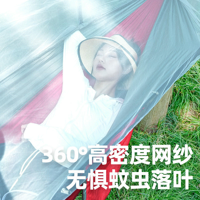 Summer Outdoor Double Hammock with Mosquito Net, Anti-Roll Camping Swing for Adults