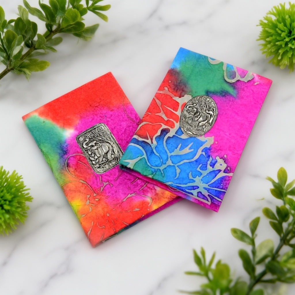 Thai Souvenir Handmade Paper Notebook with Embossed Tin Decoration