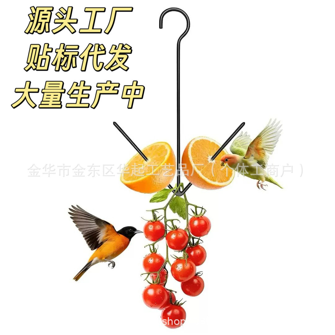 Hanging Fruit Bird Feeder for Hummingbirds & Wild Birds, Outdoor Vegetable Meat Feeder with Squirrel-Proof Hook & Fruit Tray