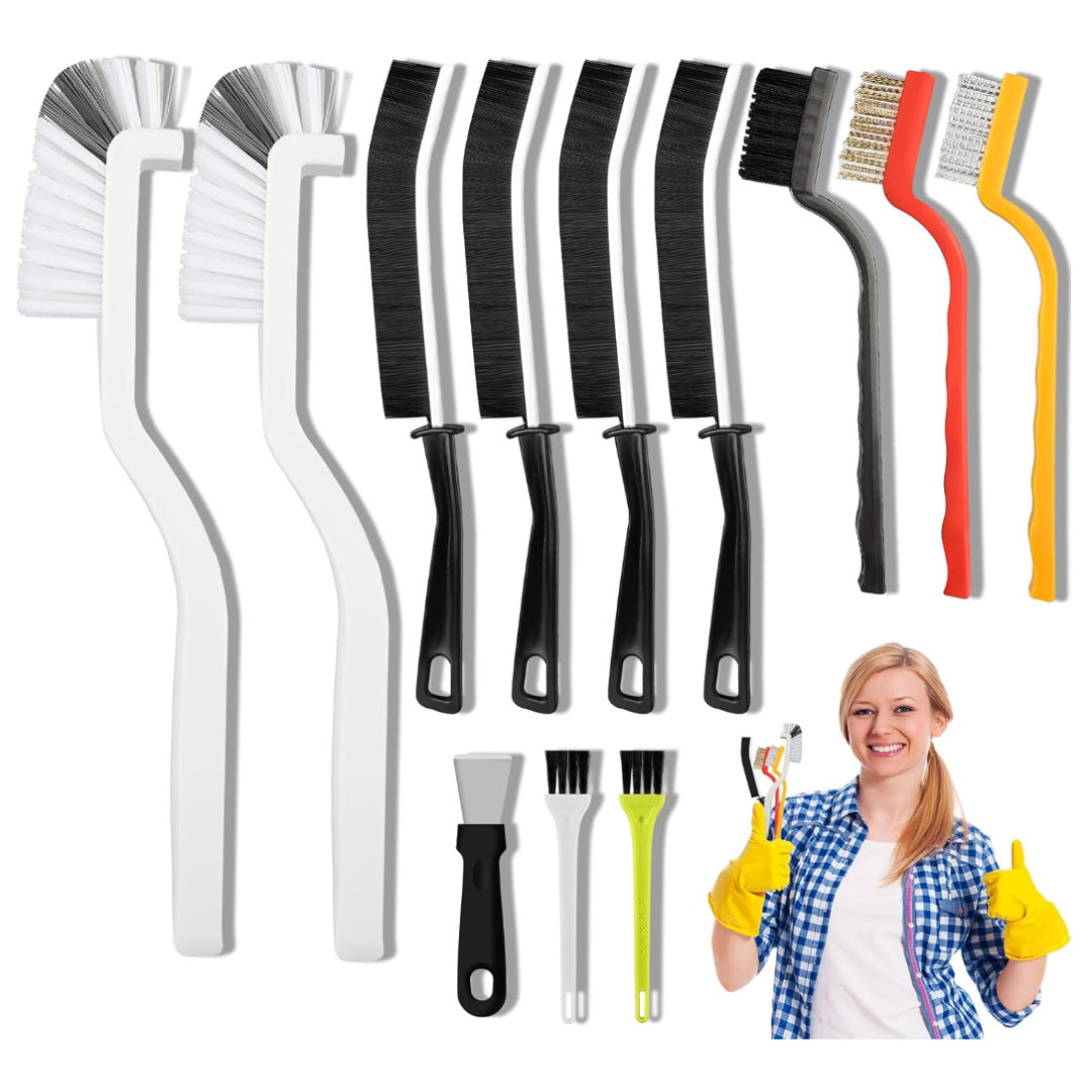 Multi-Purpose Crevice Cleaning Brush Set for Tiles, Grout, and Kitchenware