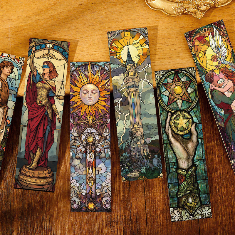 30 Pcs Stained Glass Tarot Card Bookmarks Vintage High-Value DIY Decorative Reading Markers