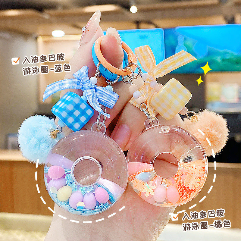 Dopamine Donut Liquid Keychain for Backpacks and Handbags, Cute Girls' Bag Charm Keyring Gift