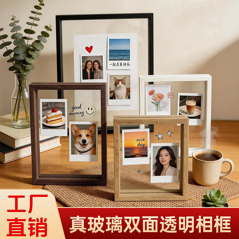Double-Sided Transparent Glass Photo Frame for Pictures and Paper Cuttings