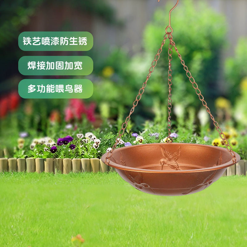 Decorative Iron Bird Feeder & Bath for Garden, Hanging Hummingbird Feeder with Multi-functional Design