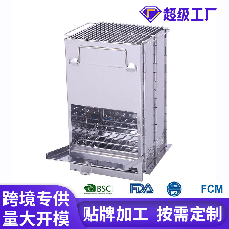 Portable Square Camping Grill and Wood Stove for Outdoor BBQ