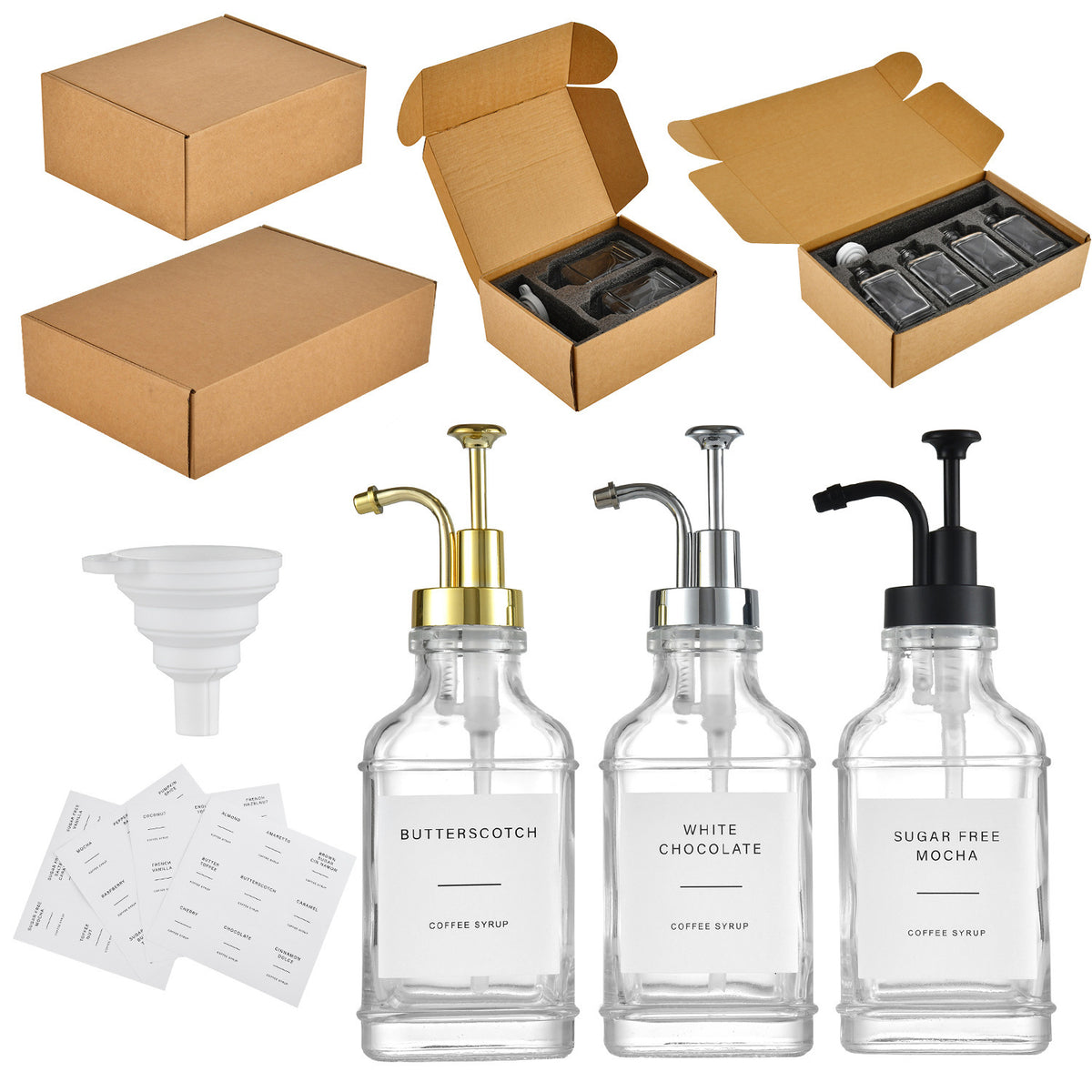 Clear Glass Pump Dispenser Bottles for Soap, Lotion, and Dishwashing Liquid - Bathroom & Kitchen Set