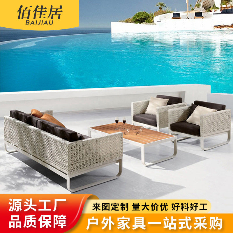 Outdoor Wicker Patio Sofa Set with Coffee Table for Garden Balcony