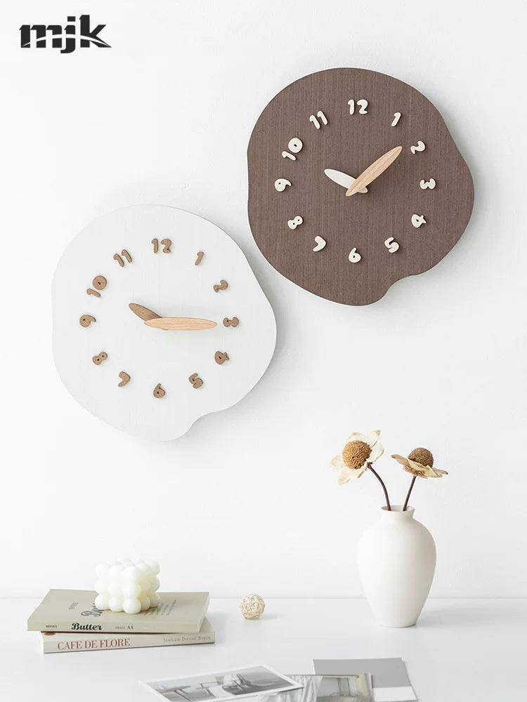 MJK Nordic Solid Wood Creative Wall Clock for Living Room, Silent Home Decor Timepiece