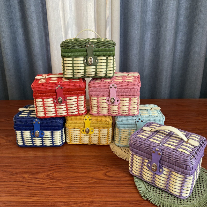 Handwoven Rattan Storage Basket Gift Box for Baby Shower Wedding Favors Desktop Organizer