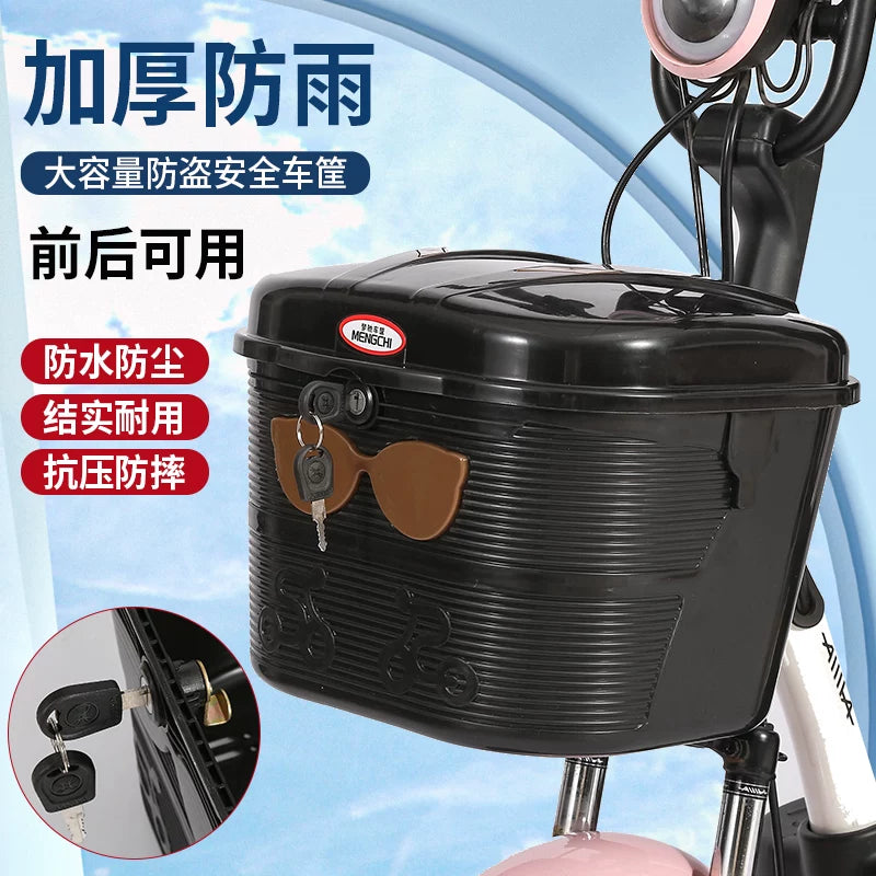 Electric Bicycle Front/Rear Basket with Lid - Waterproof Storage for Helmets & Groceries