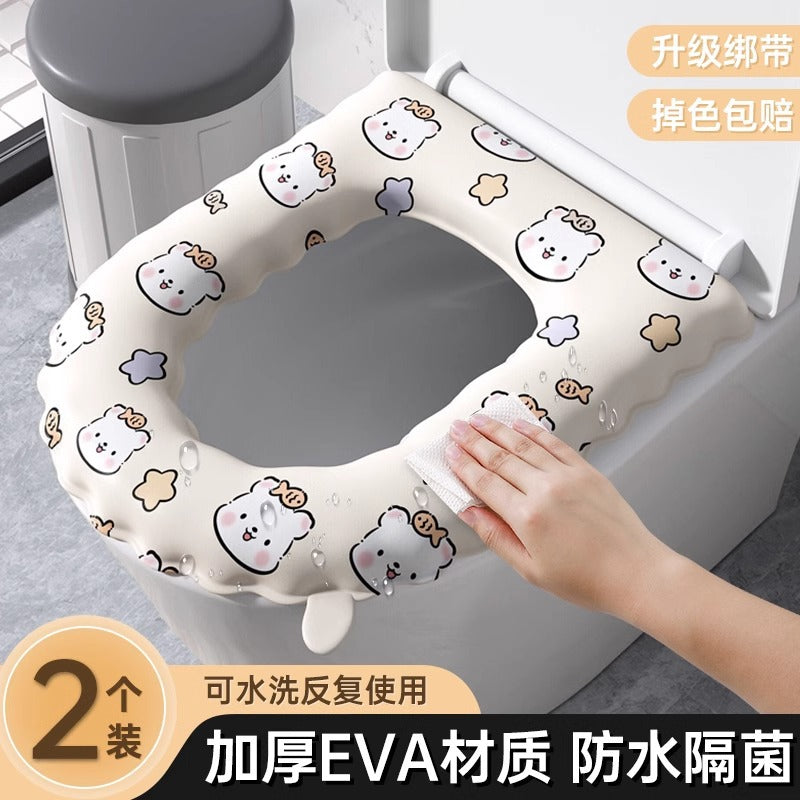 Cartoon Toilet Seat Cover, All-Season Waterproof EVA, Stain-Resistant, Wipe-Clean, Adhesive Toilet Seat Cushion