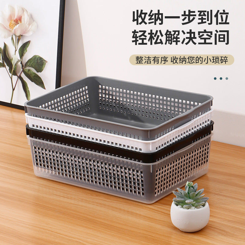 Stackable Woven Plastic Storage Baskets for Snacks, Cosmetics, and Sundries