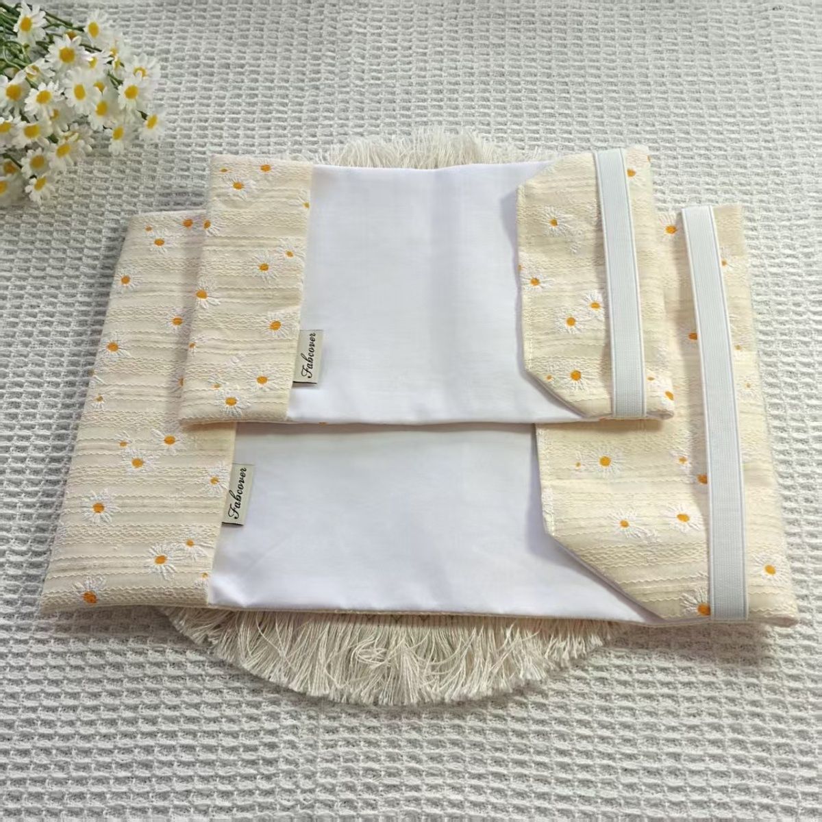 Jacquard Fabric Notebook Cover with Daisy Pattern for A5/A6 Journals