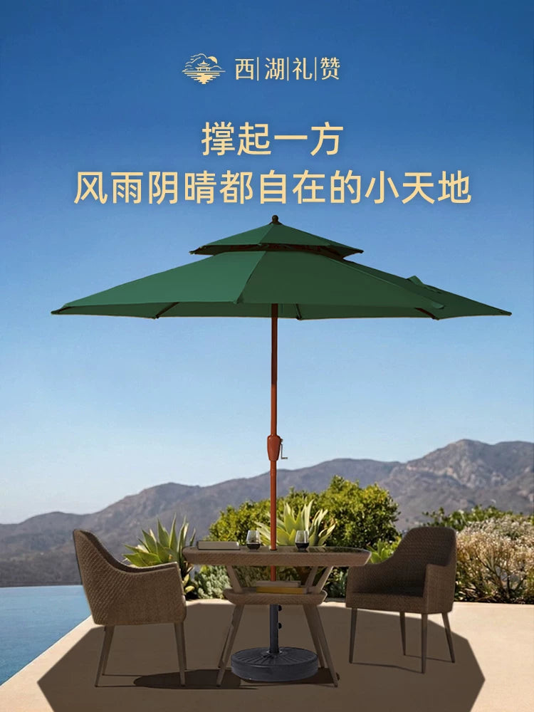 Outdoor Patio Umbrella with Base, Waterproof Sunshade for Garden, Pool, Balcony, Commercial Use