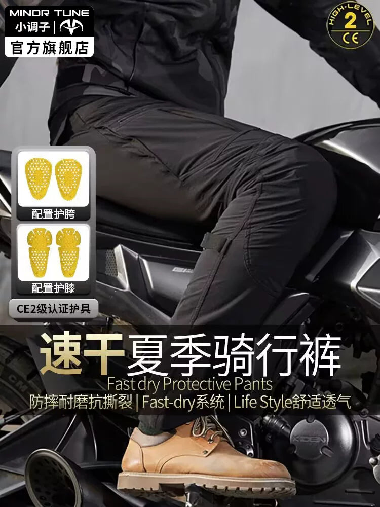 MINOR TUNE Men's Summer Breathable Motorcycle Riding Pants Anti-fall Wear-resistant Casual Motorbike Trousers