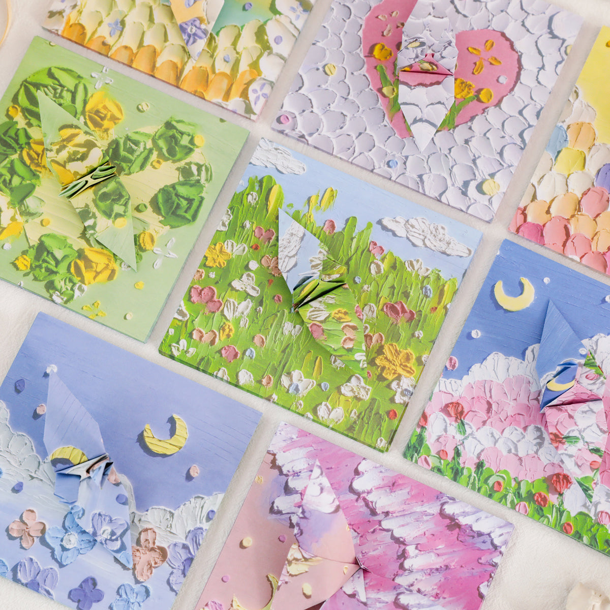 Oil Painting Style Embossed Origami Paper for DIY Crafts and Scrapbooking, Starry Moon Dream