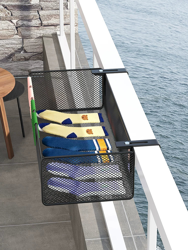 Balcony Adjustable Hanging Drying Rack for Socks Underwear with Clips, No-Drill Rail Organizer
