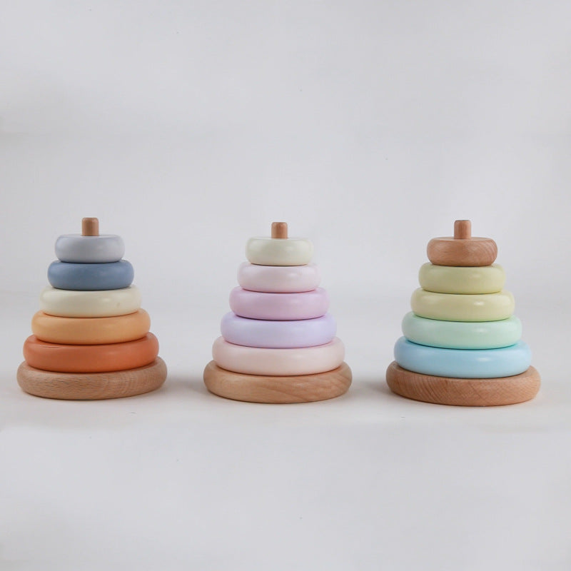 Wooden Rainbow Stacking Tower Blocks Educational Toy