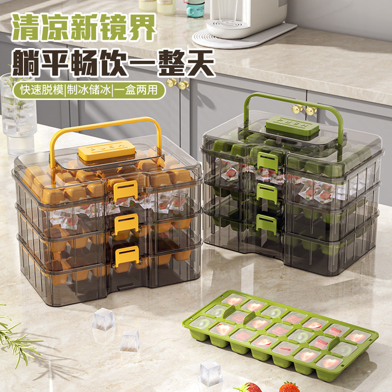 Food Grade Stackable Ice Cube Tray with Lid and Press, Multi-layer Ice Maker Mold for Homemade Ice Cubes
