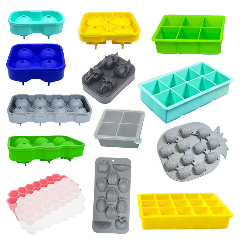 Silicone Ice Cube Trays with Lids for Home Bar, Square and Round Ice Ball Makers